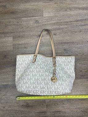 Michael Kors Cream and Tan MK Logo Tote